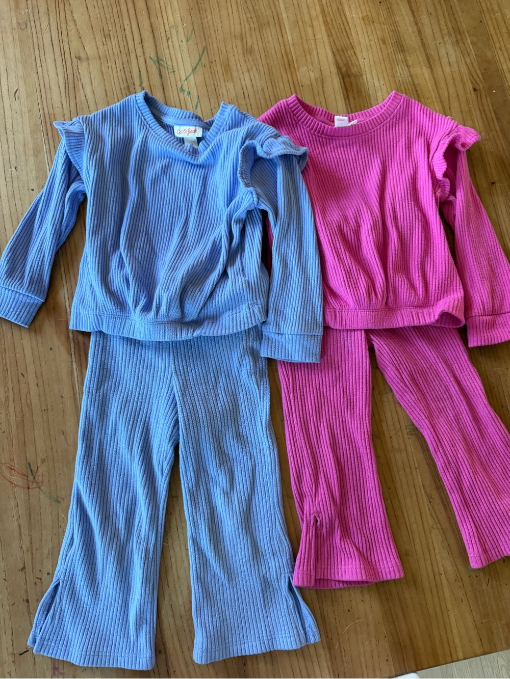 Cat & Jack Ribbed Pajama Set - Blue & Pink